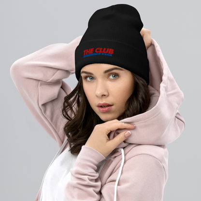 Black cuffed beanie from The Club Costco collection by Say Something Swag, featuring a stylish print material design.